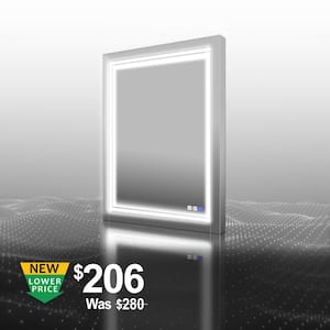 28 in. W x 36 in. H Medium Rectangular Frameless Anti-Fog 3 Color Lighted Wall LED Bathroom Vanity Mirror in Silver