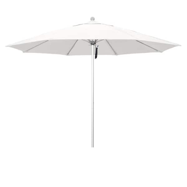 11 ft. Silver Anodized Aluminum Market Patio Umbrella with Fiberglass Ribs Pulley Lift in Natural Pacifica