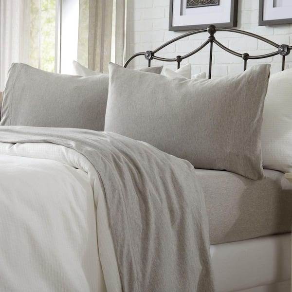 FRESHFOLDS 4-Piece Gray Solid Jersey Knit Cotton Queen Deep Pocket Sheet Set