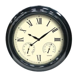 18 in. Black Clock, Thermometer and Hygrometer