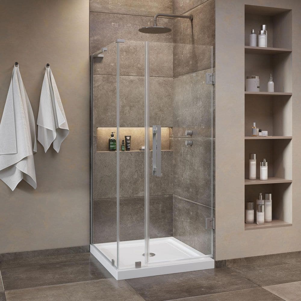 Panama 36 in. L x 36 in. W x 72.01 in. H Corner Shower Kit with Pivot Frameless Door in Satin Nickel and Shower Pan price history on PriceWatchPro