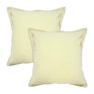 Nellie Yellow Solid Color Stitched Border Hand-Woven 20 in. x 20 in. Indoor Throw Pillow Set of 2