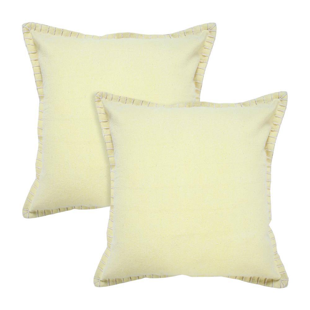 Nellie Yellow Solid Color Stitched Border Hand-Woven 20 in. x 20 in. Indoor