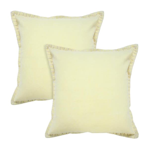 Unbranded Nellie Yellow Solid Color Stitched Border Hand-Woven 20 in. x 20 in. Indoor Throw Pillow Set of 2