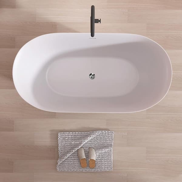 59 in. x 30 in. Oval Free Standing Tub Freestanding Soaking Bathtub With Removable Drain Alone Soaker Bath Tub in White