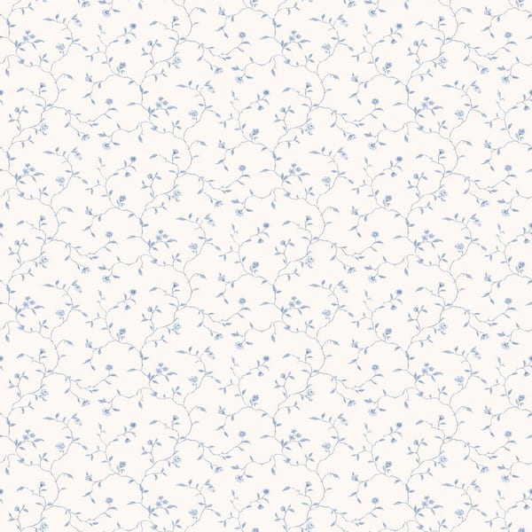 Miniatures 2-Blue/White Mini Floral Vine Design Matte Finish Non-Pasted Vinyl Non-Woven Wallpaper Sample