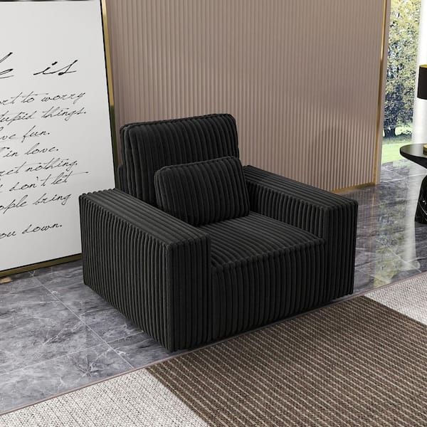 Oversized Black Corduroy Single Sofa Accent Chair with 26.8" Deep Seat and Removable Lumbar Pillow for Living Room
