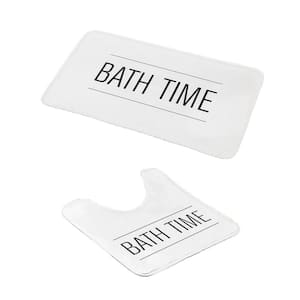 Bath Time Design White Microfiber Rectangle 2-Piece Bath Rug and Contour Rug Set
