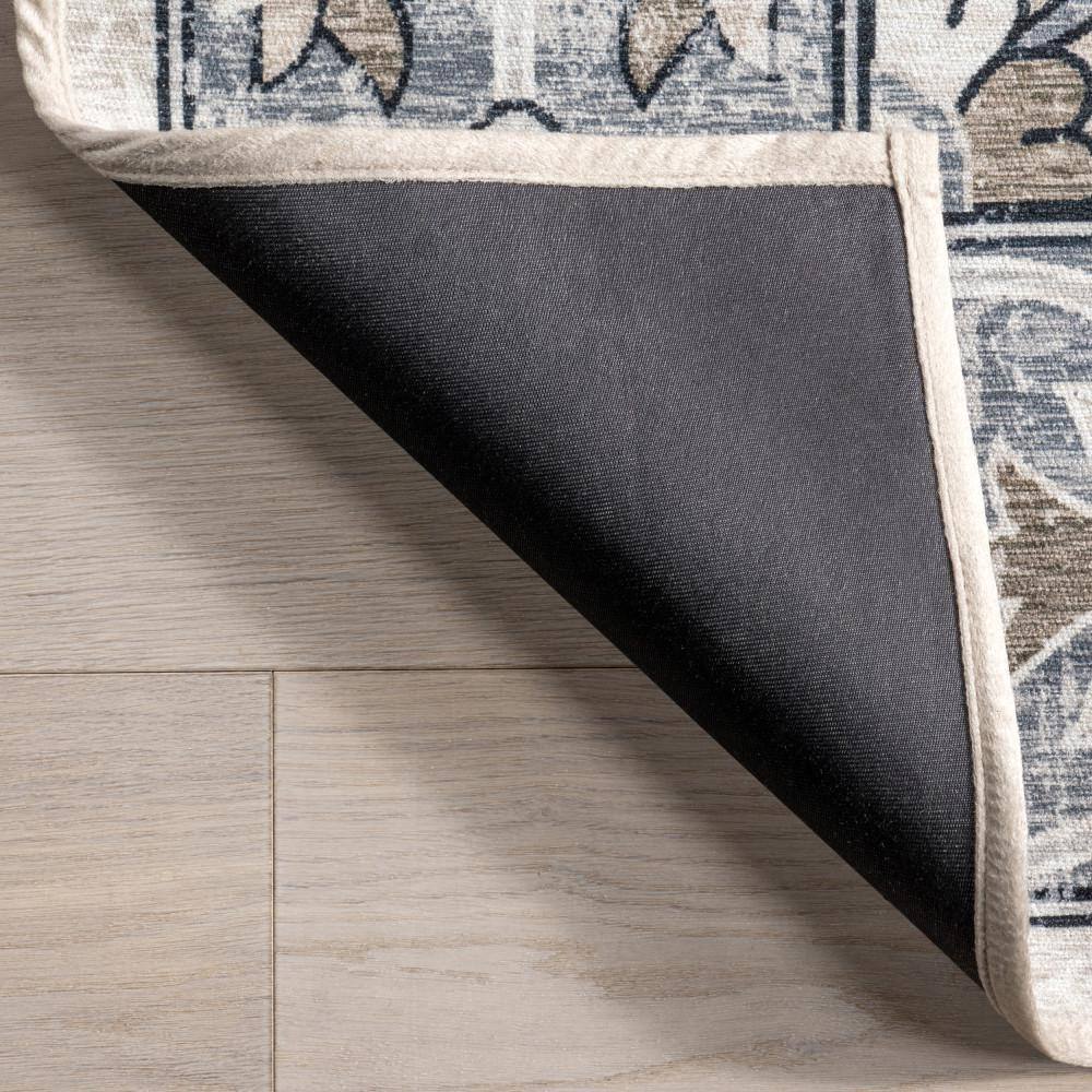 Gray Floral Cotton Synthetic Washable Round Area Rug