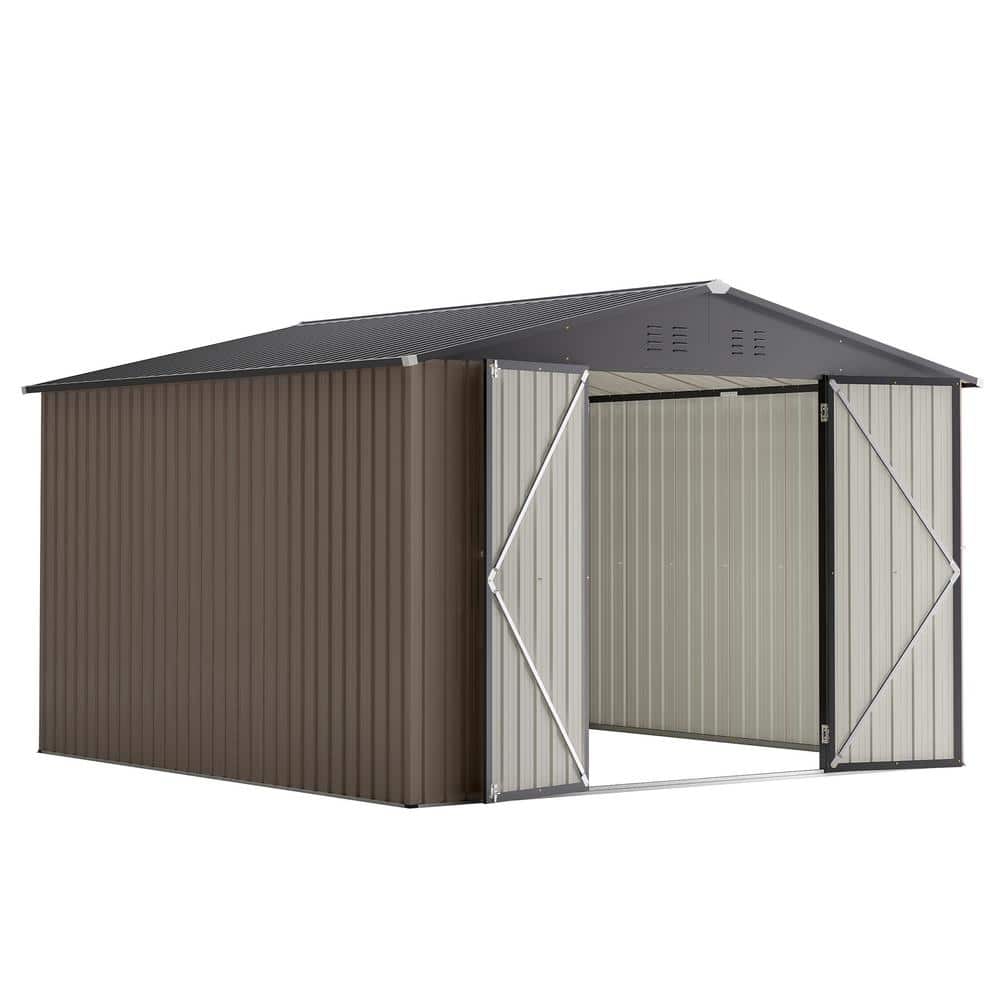 10 ft. W x 10 ft. D Brown Metal Storage Shed with Lockable Doors, Utility a