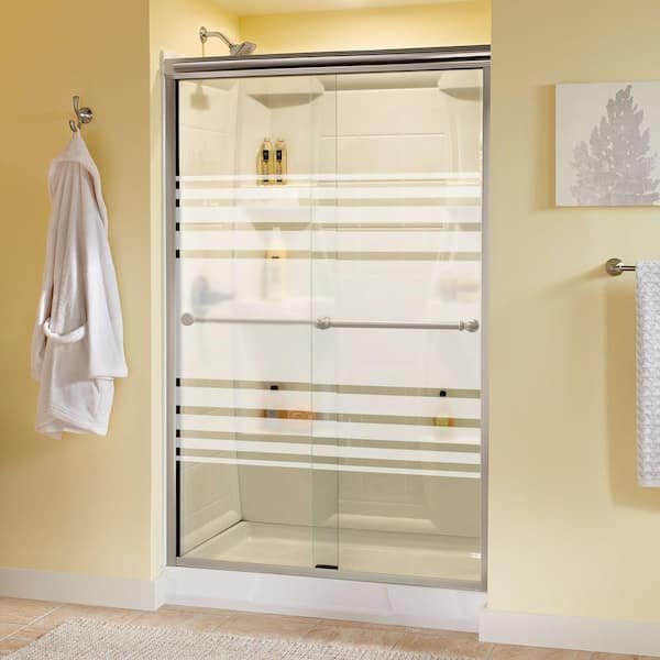 Delta Silverton 48 in. x 70 in. Semi-Frameless Traditional Sliding Shower Door in Nickel with Transition Glass