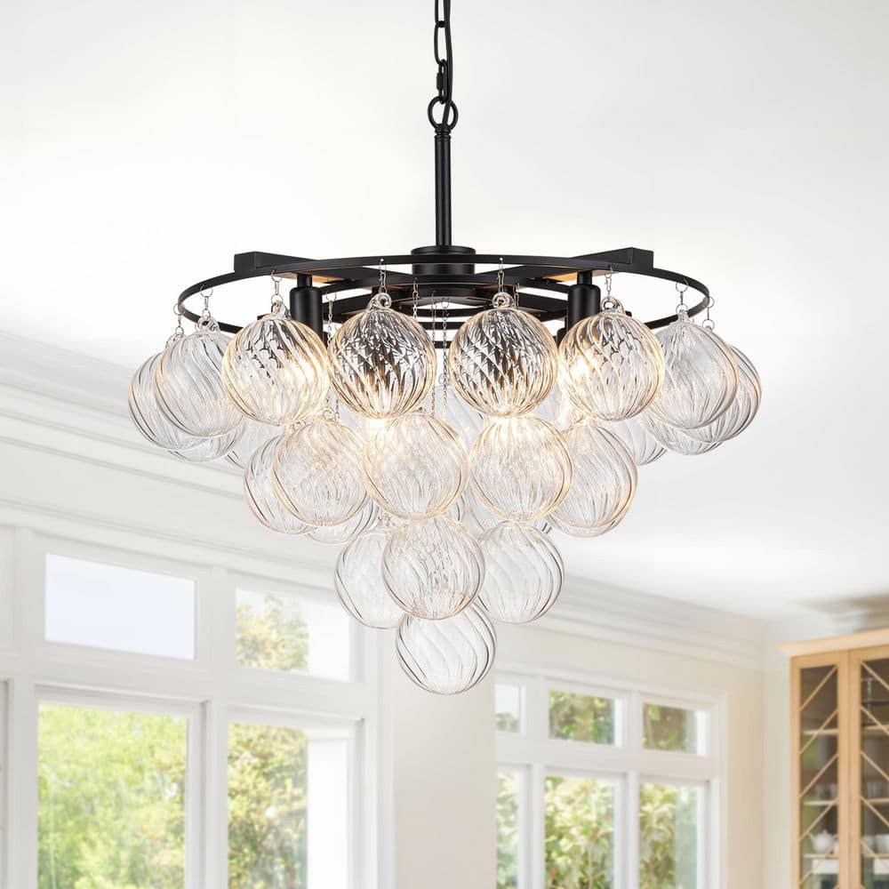 8-Light Black Chandelier with 28 Textured Glass Globes, Adjustable Modern Tiered Pendant Light for Dining Room, Foyer price history on PriceWatchPro