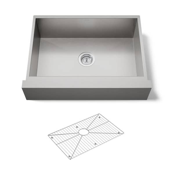 Vault Undermount Farmhouse Apron Front Stainless Steel 30 in. Single Bowl Kitchen Sink Kit with Basin Rack