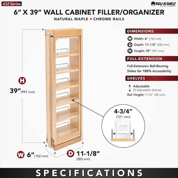 Natural Maple 6 in. W x 39 in. H Wood Wall Filler Pullout, New Kitchen Applications