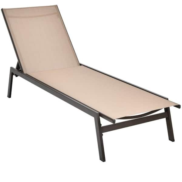 Coffee Steel Outdoor Chaise Lounge with Adjustable Backrest, Quick-drying Lounge Chair for Yard Poolside Sunbathing