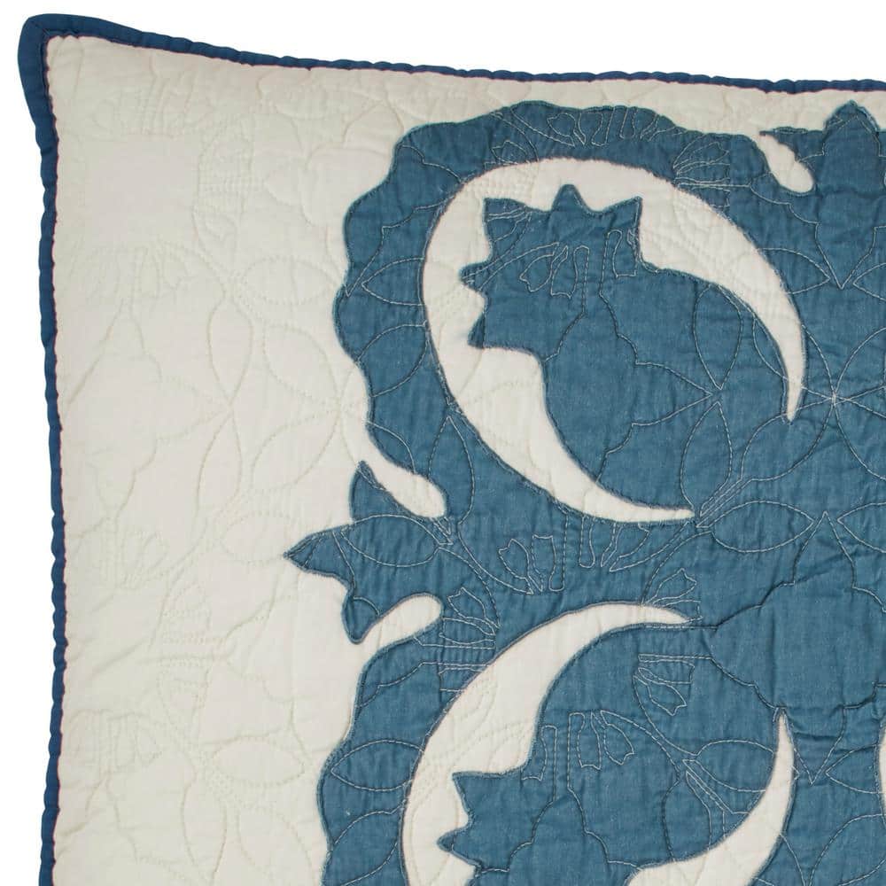 King Size Blue and Beige Embroidered Cotton Sham