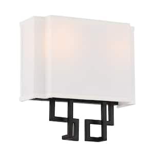 Upham Estates 2-Light Coal and Polished Nickel Wall Sconce with White Linen Shade
