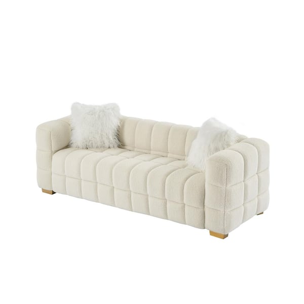 DESwan 82 in. W Square Arm Polyester 3-Seater Rectangle Sofa in Beige with Toss Pillows