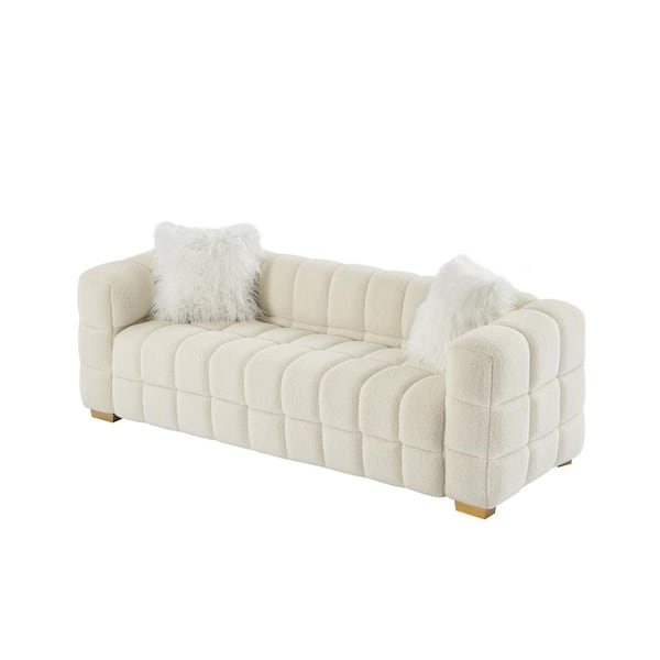 KINWELL 82 in. W Square Arm Polyester 3-Seater Rectangle Sofa in Beige with Toss Pillows