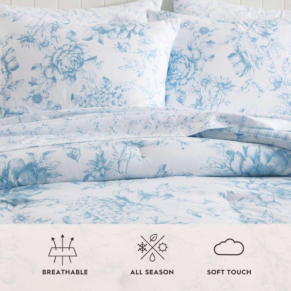 Laura Ashley Delphine 7-Piece Light Blue Microfiber King Bed in a
