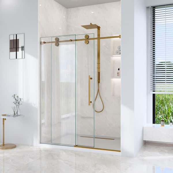 Valora 60 in. W x 72 in. H Single Sliding Frameless Shower Door in Brushed Gold with SGCC 5/16 in. Tempered Clear Glass