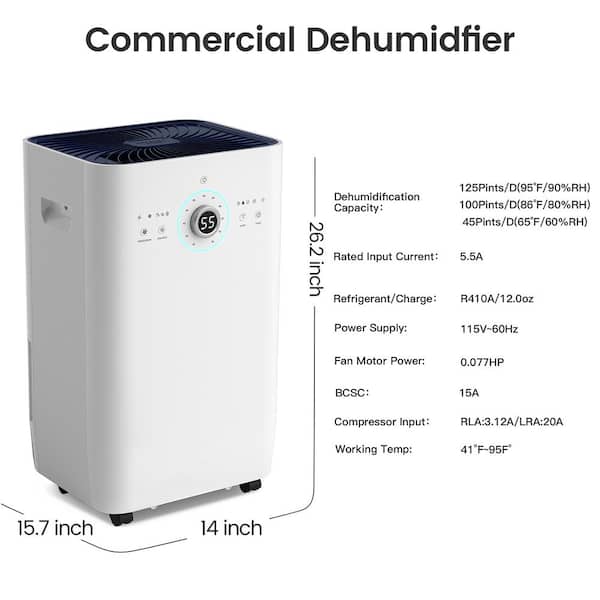 Elexnux 125 pt. 8,500 sq. ft. Commercial Dehumidifier in White 