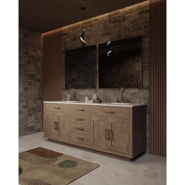 Condor 84 in W x 22 in D Grey Oak Double Bath Vanity with White Quartz Top