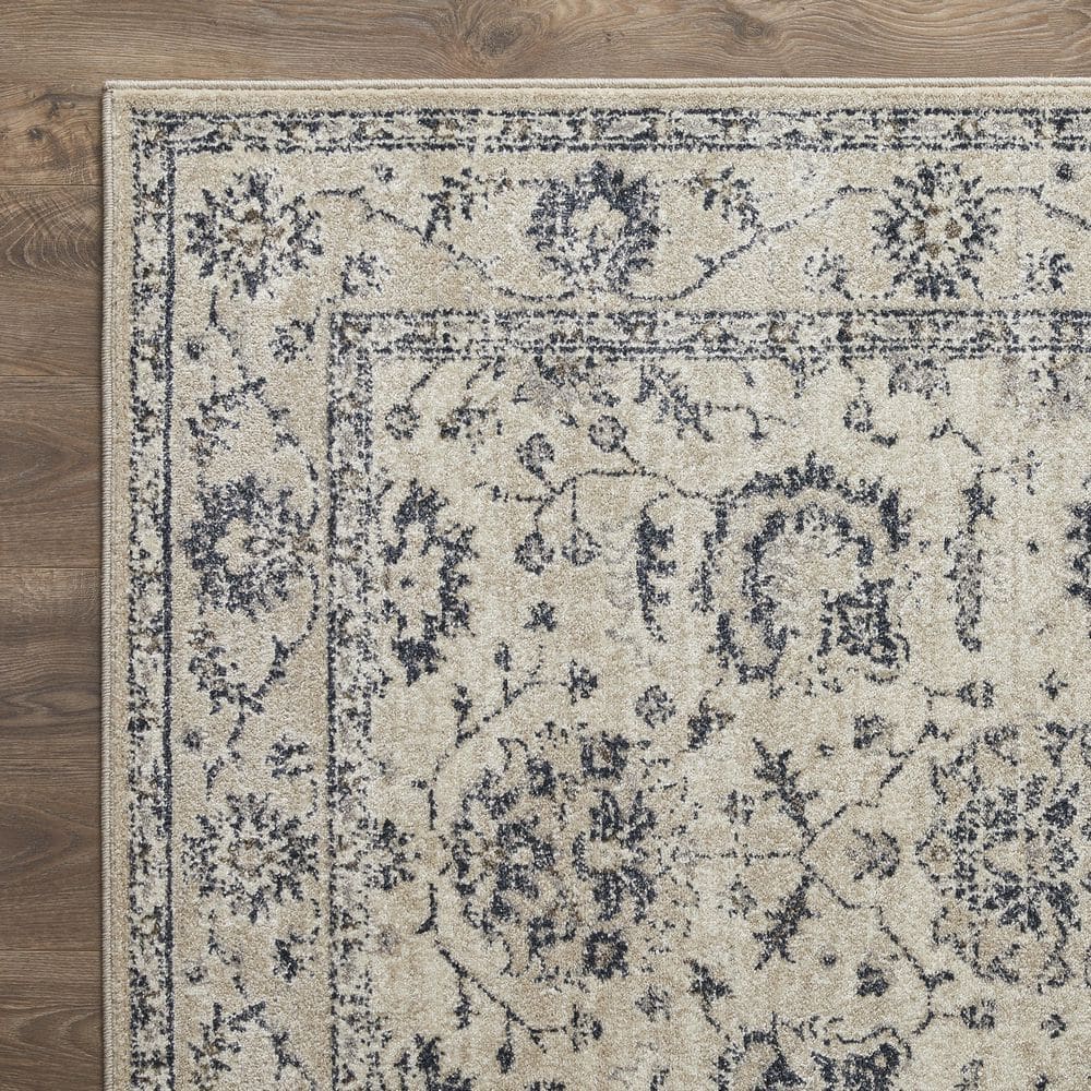 Gray and Ivory Floral Synthetic 4' x 6' Area Rug