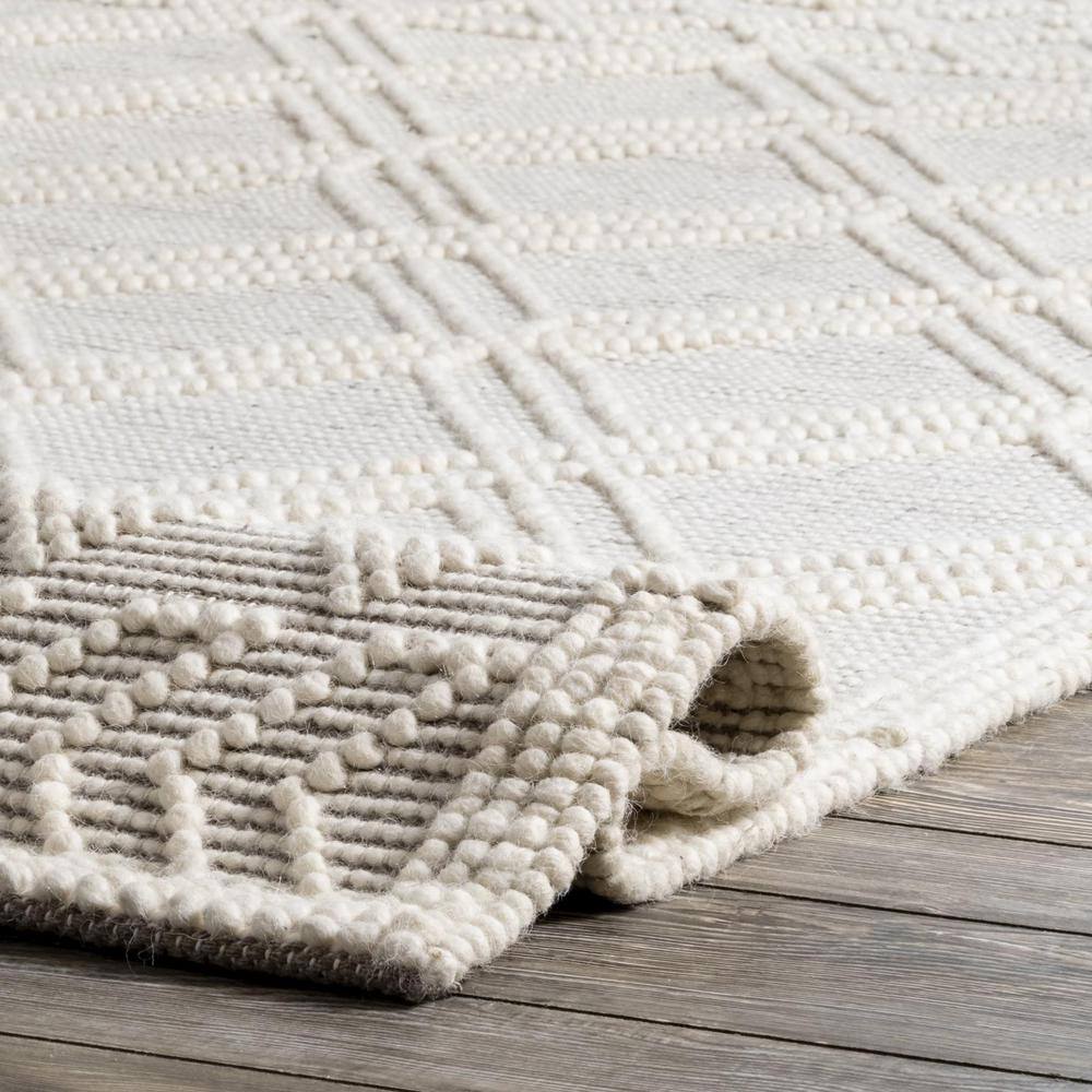Handmade Beige Wool Trellis Tufted Rectangular Rug
