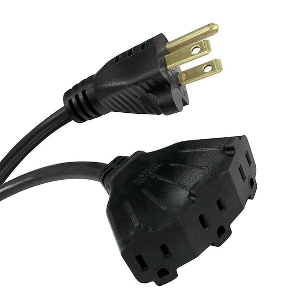 50 ft. 16/3 Light Duty Indoor/Outdoor Extension Cord with Multiple Outlet Triple Tap End, Black