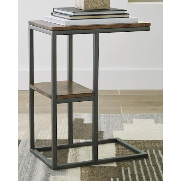 Signature Design By Ashley Forestmin 12 in. Black Rectangle Wood End Table with Shelves and Storage