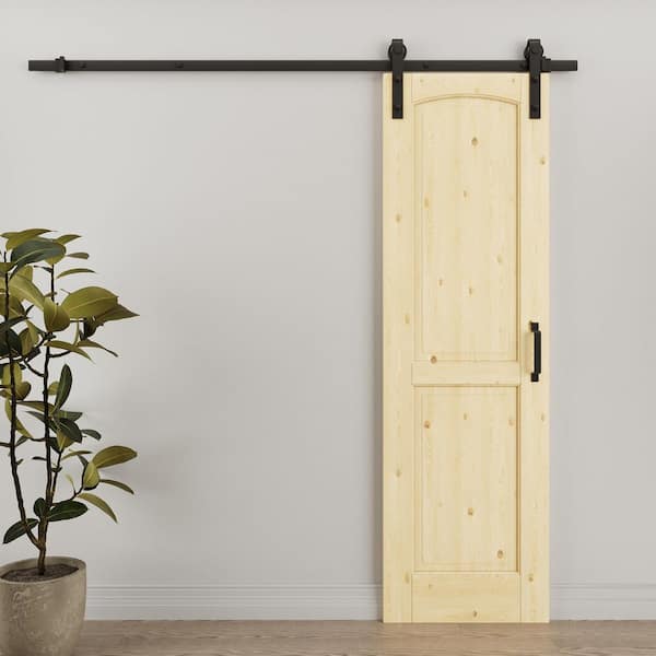 24 in. x 80 in. Arch 2-Panel Unfinished Solid Core Pine Wood Sliding Barn Door with Hardware Kit