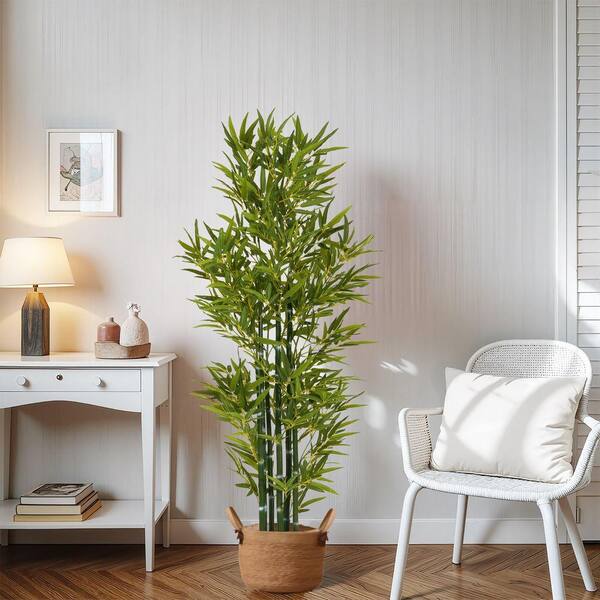 2 Pcs 5 ft. Artificial Bamboo Tree with Black Pot N2413Z0Q209