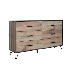 Brown and Black 6-Drawer 58.46 in. W Dresser Without Mirror