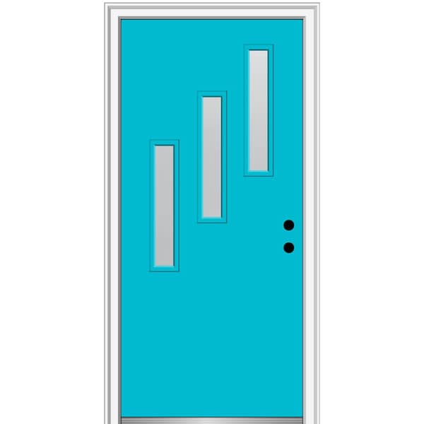MMI DOOR 36 in. x 80 in. Davina Left-Hand Inswing 3-Lite Frosted Glass Painted Fiberglass Smooth Prehung Front Door