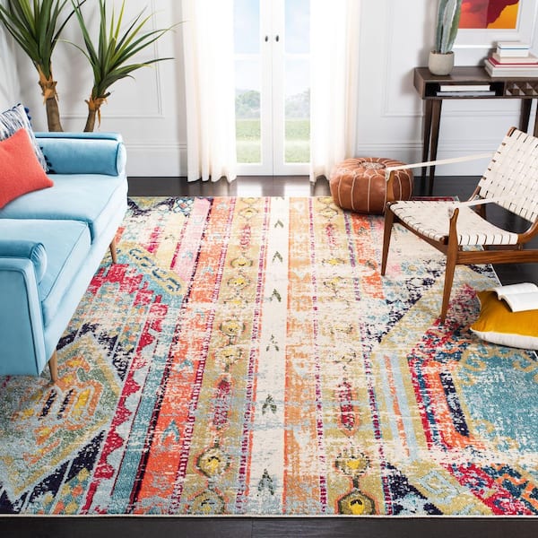 Madison Blue/Orange 8 ft. x 8 ft. Geometric Square Area Rug