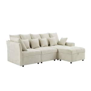 96.5 in. Straight Arm 4-Piece Chenille L-Shaped Sectional Sofa in. Beige with Storage Ottoman and USB Ports