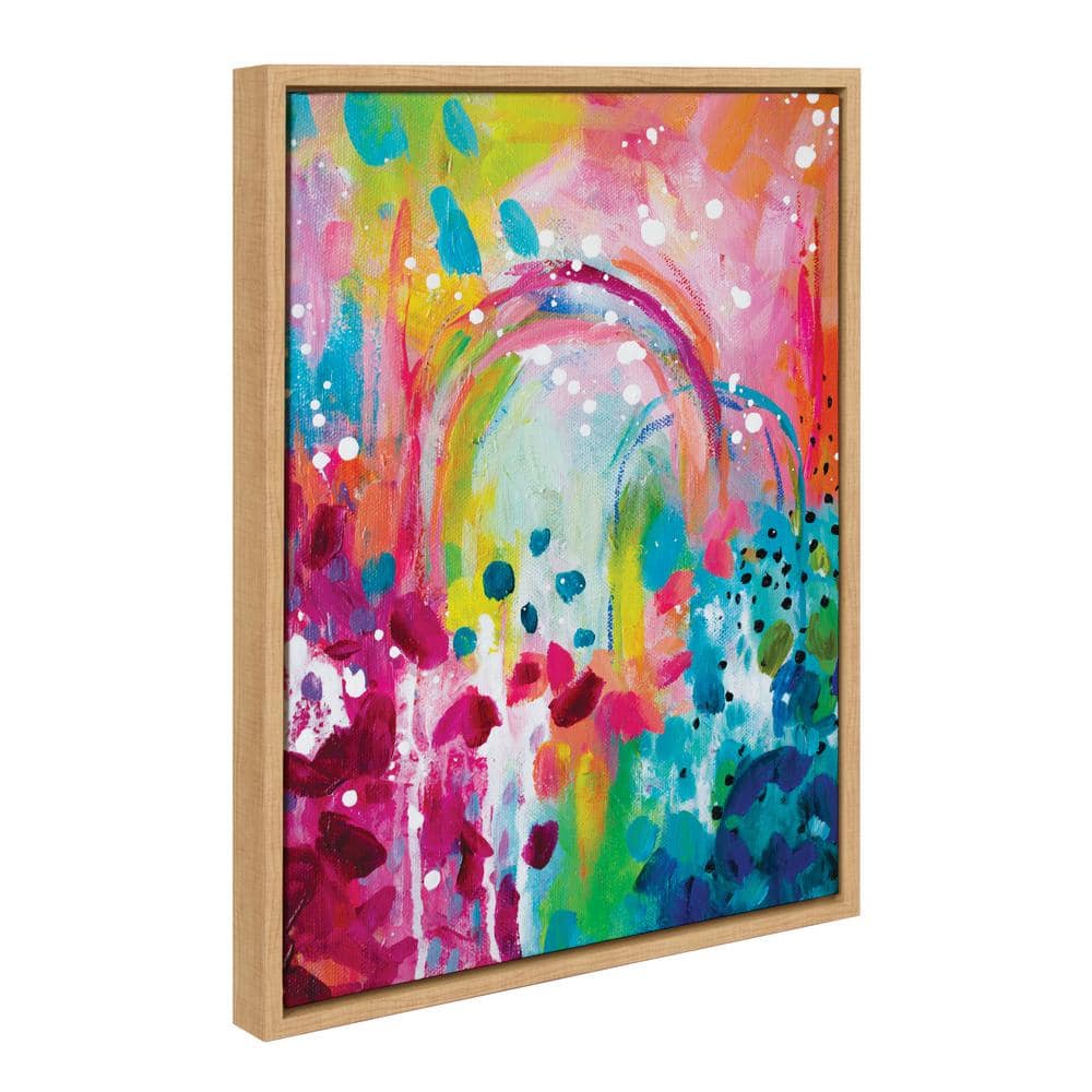 Chasing Rainbows Abstract Multicolor Canvas Print with Natural Frame