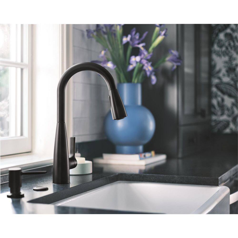Matte Black Single-Handle Pull-Down Kitchen Faucet with Soap Dispenser