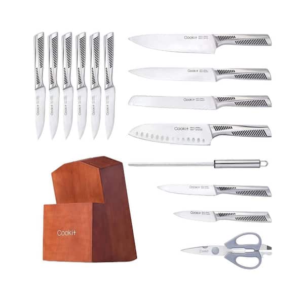 Aoibox 15-Piece Stainless Steel Chef Knife Set Kitchen Knife Set with Oak Knife  Block and Manual Sharpener SNMX4873 - The Home Depot