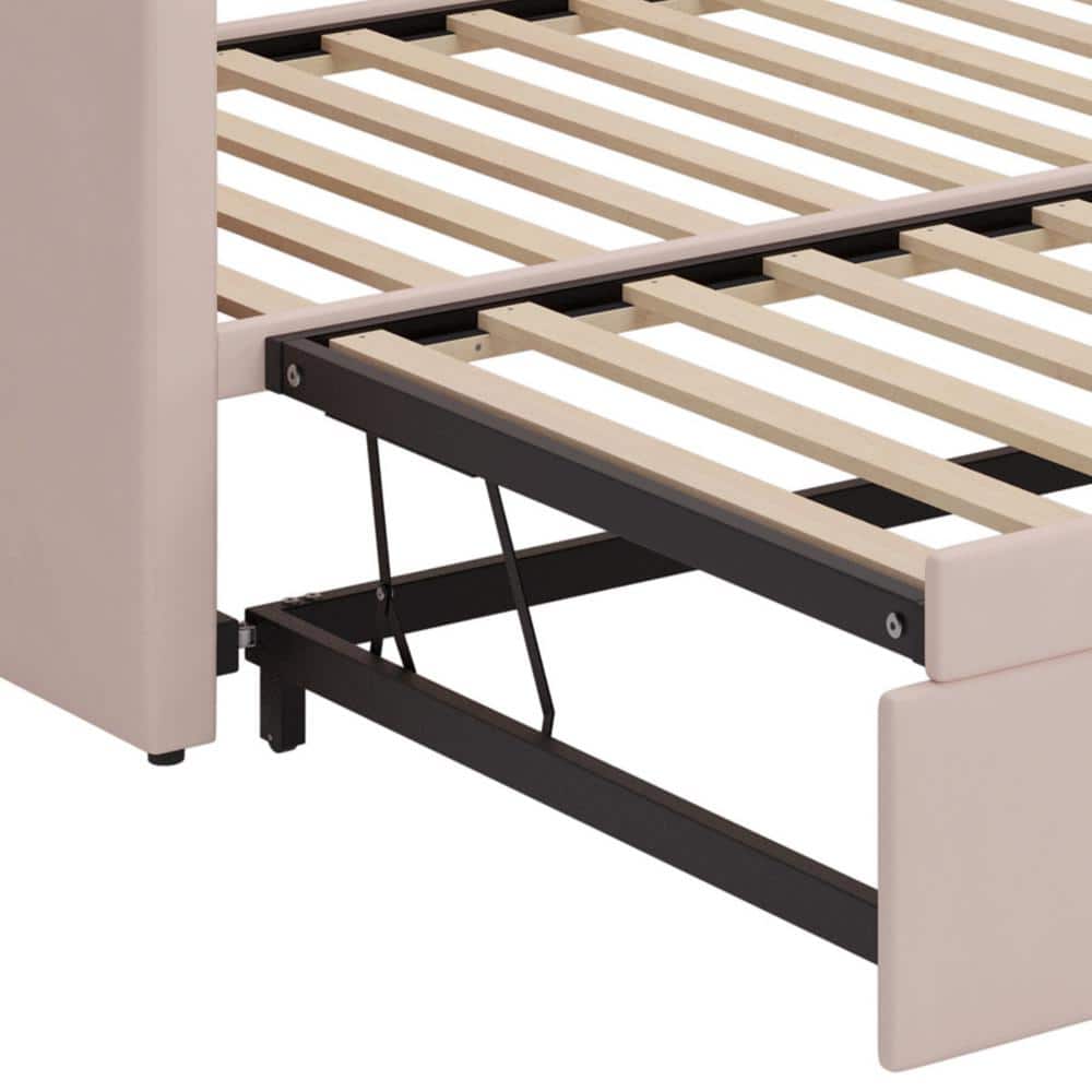 Gray Twin to King Size Velvet Upholstered Daybed with Extended Pop-Up Trundle - thumbnail 9