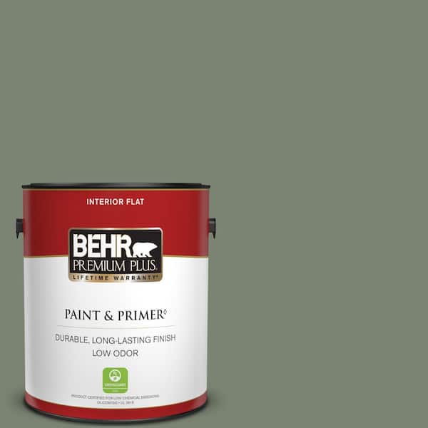 PREMIUM PLUS 1 gal. #ICC-77 Sage Green Flat Low Odor Interior Paint & Primer 130001 The Home Depot