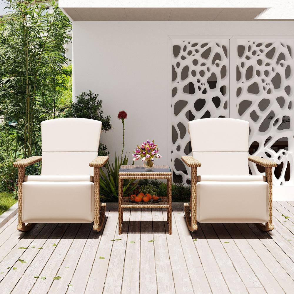 Light Brown Wicker 2 Outdoor Rocking Chair with Beige Cushions and 1 Coffee Table price history on PriceWatchPro