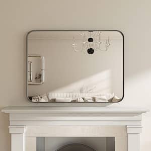 40 in. W. x 30 in. H Rectangular Aluminum Framed Modern Black Rounded Wall Mirror