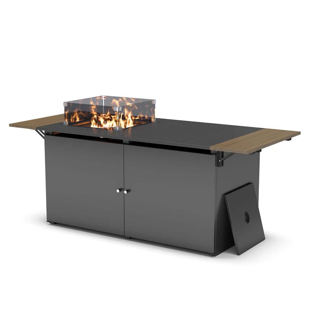 64 in. 58000 BTU Rectangular Propane Outdoor Fire Pit Table with Glass Wind Guard Lid Fire Glass Beads price history on PriceWatchPro