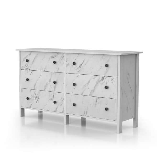 Furniture of America Asta White 6 Drawer 52.56 in. Wide Faux Marble Dresser