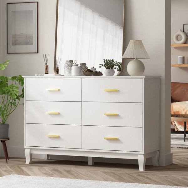 FUFU&GAGA 6-Drawer White Wooden Dresser, Vanity, Storage Cabinet, Chest of  Drawers, 31.5 in. H x 55.1 in. W x 15.7 in. D LBB-KF330021-02-c2 - The Home  Depot