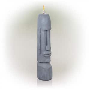 42 in. Tall Indoor/Outdoor Cement Moai Head Statue with Oil Torch Lamp