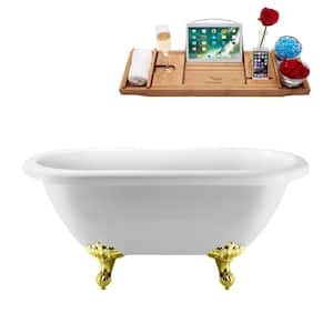 67 in. Acrylic Clawfoot Non-Whirlpool Bathtub in Glossy White with Brushed Gold Drain And Polished Gold Clawfeet