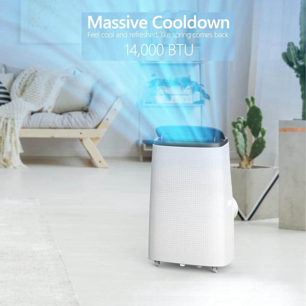 White and Dark Gray 14,000 BTU Portable Air Conditioner with Remote